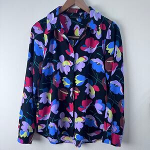 Halogen Multicolor Floral Printed Collared Button Down Cottagecore Long Sleeve S